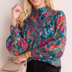 Fate Floral Blouse in Teal and Pink